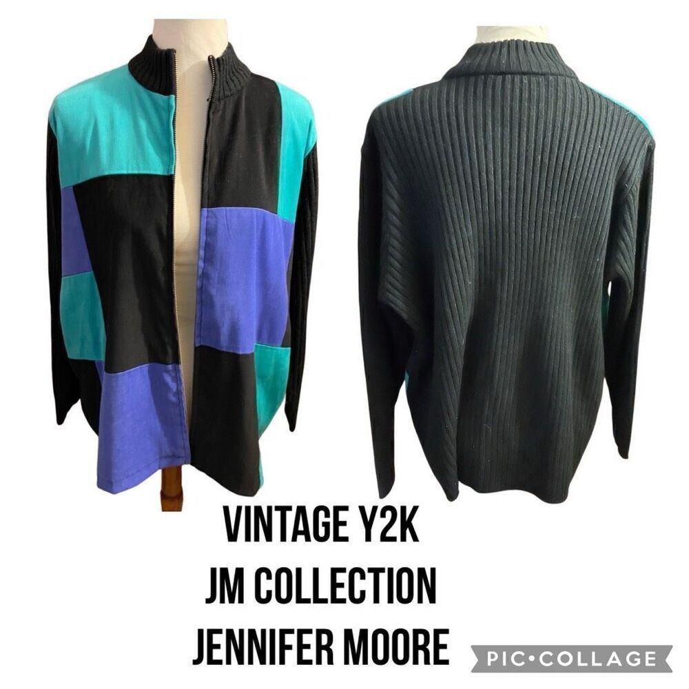 JM Collection By Jennifer Moore Y2K 90’s/2000’s Era color Block Full Zip Sweater